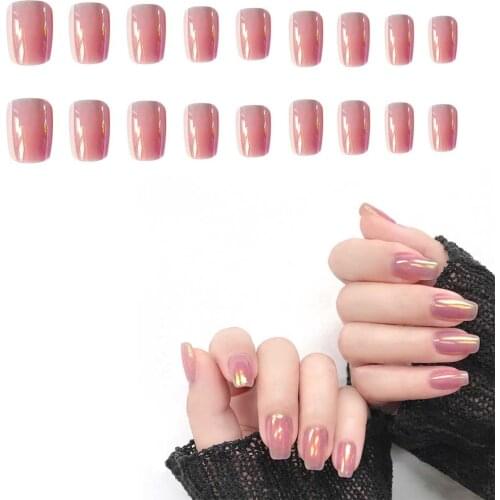 False nails with glue sticker, 24 pieces, mirror illusion effect, removable manicure patch, pre-designed acrylic tips