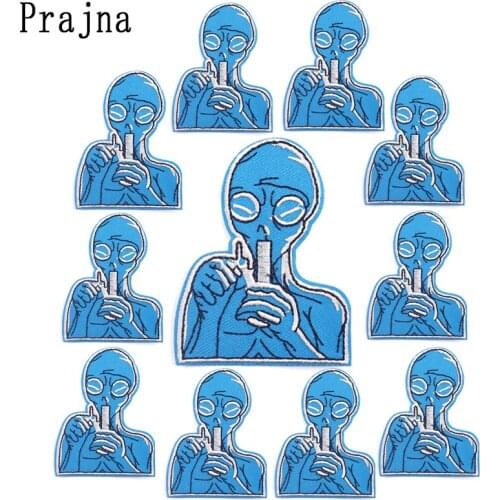 Prajna 10 PCS Smoking Alien Patch Hippie Alien Embroiderd Patches For Clthoing Iron On Patches Sticker On Clothes Jacket Badge
