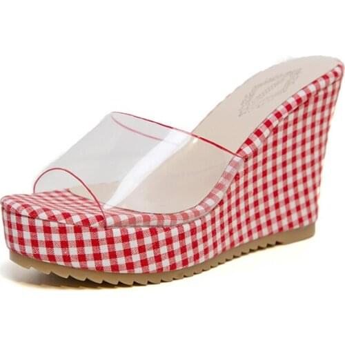2021 New IG Hot High Platform Lucite Strap Women Summer Slipper Sandal Lady Wedge Shoes Japanese Style