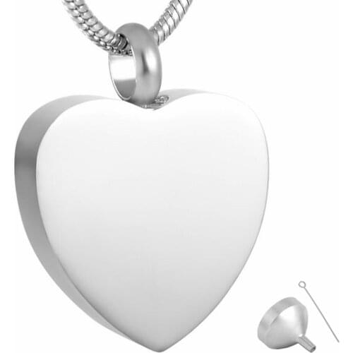 MJD9095 Plain Heart Stainless Steel Cremation Necklace & Filling Kit - Engravable