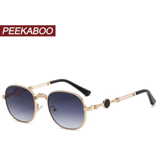 Peekaboo retro punk sunglasses men vintage gold full metal 2022 summer uv400 square eyeglasses for women high quality brown