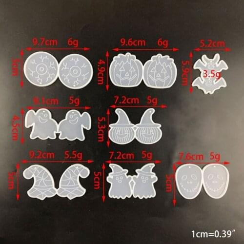 R2LE 8 Pcs/Set Halloween Earrings Epoxy Resin Mold Ear Drop Dangle Pendants Silicone Mould DIY Crafts Jewelry Necklace Mold
