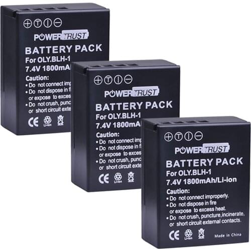 PowerTrust 3Pcs 1800mAh BLH-1 BLH 1 BLH1 Replacement Li-ion Batteries for Olympus E-M1 Mark II Digital Camera