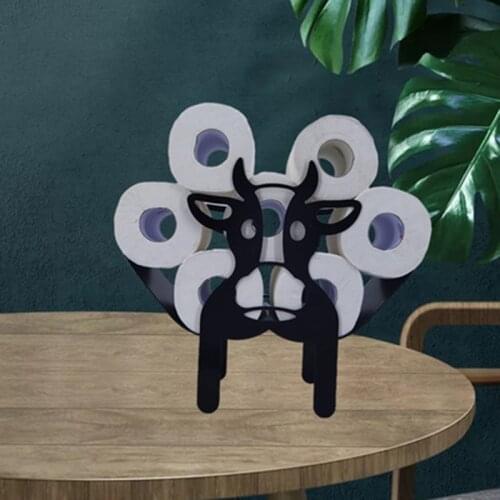 Household Toilet Paper Storage Rack Cows Pig Shape Wall-mounted Black Metal Paper Towel Holder Bathroom WC Tissue Storage Racks