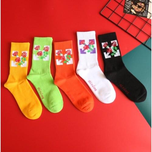 Street Fashion Cotton Adult Crew Socks Blooming Rose In Full Bloom Colorful Roses Flower Directions Arrow North South East West