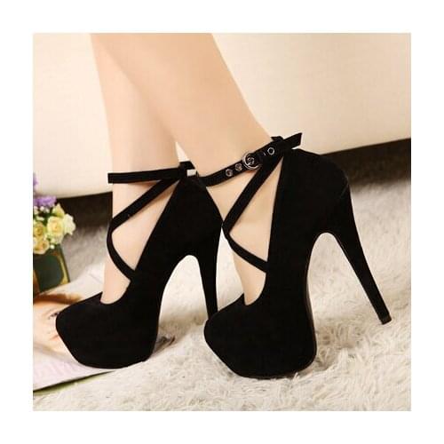 Female 2018 New Nightclub Cross Straps Round Head Waterproof Platform Autumn Shallow Mouth Sexy Single Shoes