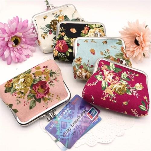 Women Coin Purse Cute Wallet Lady Retro Vintage Flower Small Wallet Hasp Purse Kawaii Bag Clutch Bag Bright Colored Bags