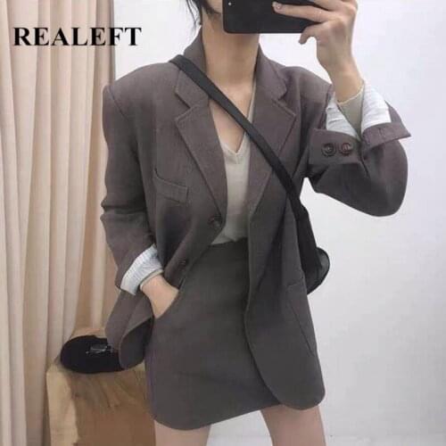 REALEFT 2020 Womens Suit Two Pieces Set New Arrival Korean Style Single Breasted Office School Wear Skirts Suit Female