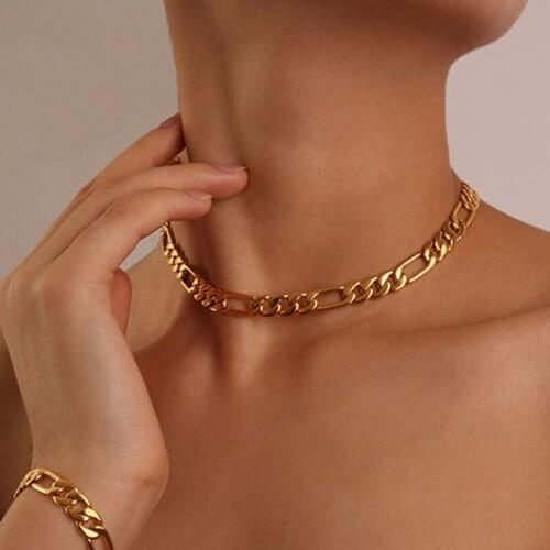 Thick Gold Figaro Chain choker necklace for women simple punk clavicle layering necklace fashion