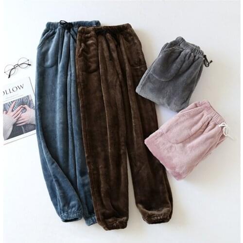 Winter Womens Plush Pajama Pants Warm Home Pants Loose Comfortable Elastic Waist Homewear Female Thick Lounge Trouser Plus Size