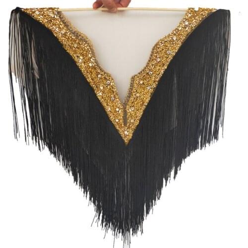 1pcs/lot Lace Fringe Trim Black Deep-V Neckline Tassel Embroidered Crystal Rhinestone Collar Necklace DIY Lace Dress Accessories