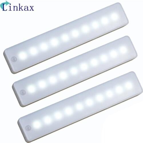 10 LEDs PIR LED Motion Sensor Light Cupboard Wardrobe Bed Lamp LED Under Cabinet Night Light For Closet Stairs Kitchen White