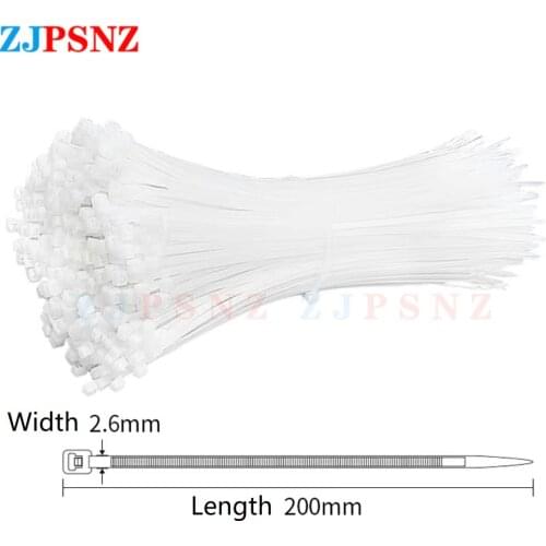 100Pcs Nylon Cable Self-locking Plastic Wire Zip Ties Set Length 200mm Width 2.6mm Industrial Supply Fasteners & Hardware Cable