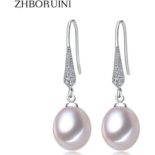 ZHBORUINI 2019 Fashion Pearl Earrings Natural Freshwater Pearl Jewelry Dorp Earring 925 Sterling Silver Jewelry For Women Gift
