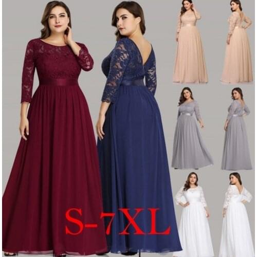 2021 O-Neck 3/4 Long Sleeve Lace Chiffon A-Line Evening Dress Party Dress Performance Evening Dress Girl Plus Size