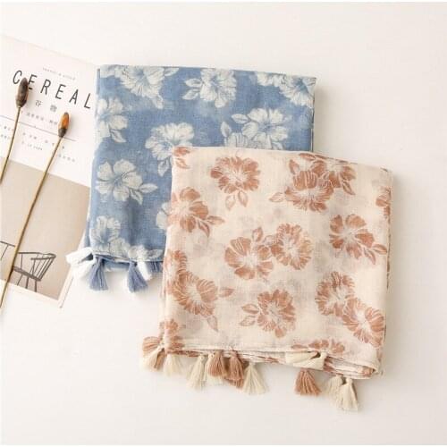 2021 Women Fashion Floral Printed Pattern Cotton Scarf Shawls Wraps Hijabs 2Colors 10pcs/lot