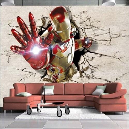 Custom 3 d wallpaper children bedroom iron man sitting room wall painting cartoon non-woven wallpaper