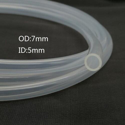5 meter 5*7 mm food grade transparent silicone rubber hose external diameter 5mm x 7mm flexible silica gel tube 5x7 mm