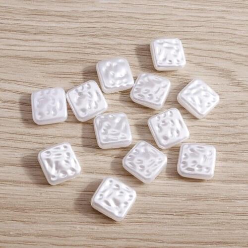 50pcs/lot 12*12mm Square Charms Imitation Pearls Loose Spacer Beads for DIY Making Necklace Bracelet Jewelry Finding Accessories