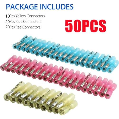 50PCS Heat Shrink Bullet Electrical Wire Connectors Female Male Splice Crimp Terminals Kit 10-22AWG Waterproof Cable Terminal