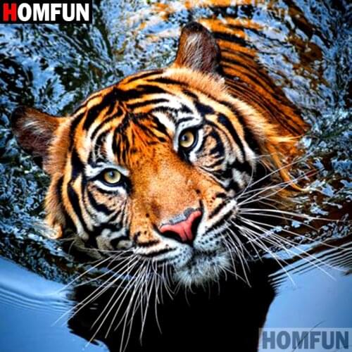 HOMFUN 5D DIY Diamond Painting Full Square/Round Drill "Animal tiger" 3D Embroidery Cross Stitch gift Home Decor A08020