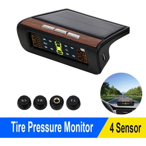 Car TPMS Solar Power Tyre Pressure Monitoring System Digital LCD Display Auto Security Alarm Systems Monitor Temperature Warning