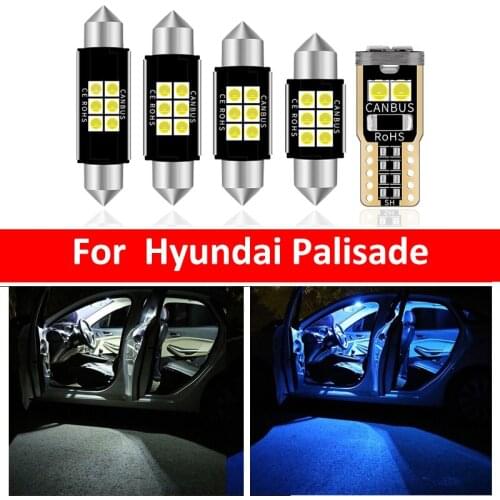8Pcs Car White Interior LED Light Bulbs Package Kit For Hyundai Palisade 2020 Map Dome Trunk Lamp Iceblue