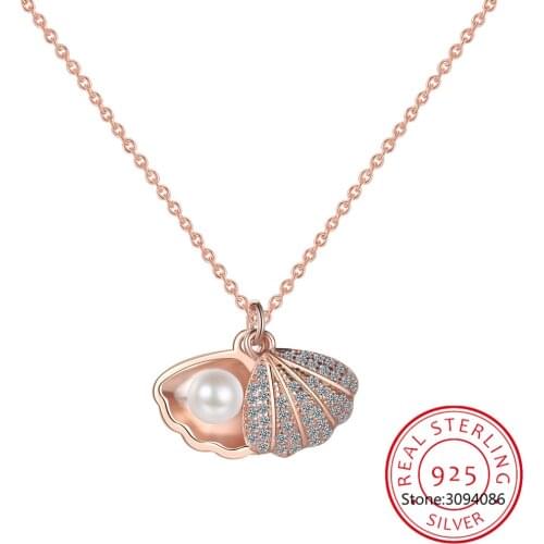 Free Shipping 925 Sterling Silver Necklace Shell Pearl Necklaces&Pendants Fine Jewelry Collar Colar de Plata