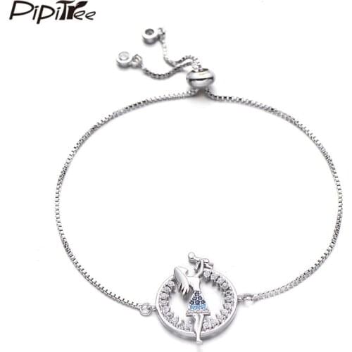 Pipitree Copper Cubic Zirconia Figure Mother and Baby Charm Bracelet Femme Birthday Gift Adjustable Chain Bracelets for Women