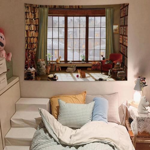 Sea Outside The Window Tapestry Hippie Wall Hanging Starry Night Sky Moon Tapestries Psychedelic Wall Cloth Carpet Ceiling