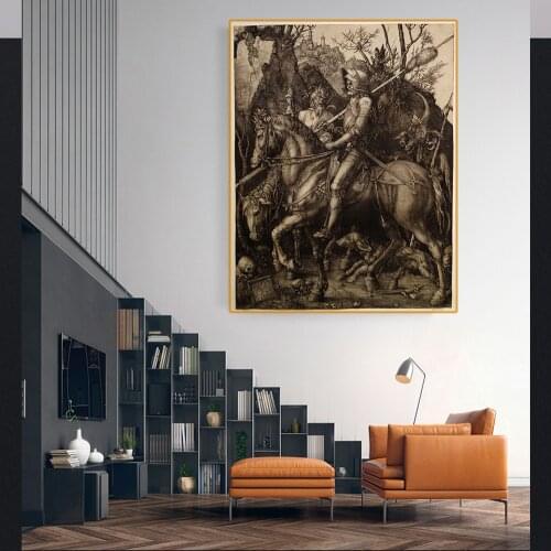 Holover Canvas Oil Painting Aesthetic Home Decoration Albrecht Durer"The Knight,Death And The Devil"Western Art Decor Poster