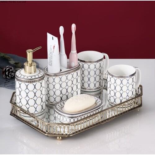 Ceramic Bathroom Supplies Toothbrush Holder Soap Box Toothpaste Dispenser Tray Mouthwash Cup Bathroom Decoration Accessories