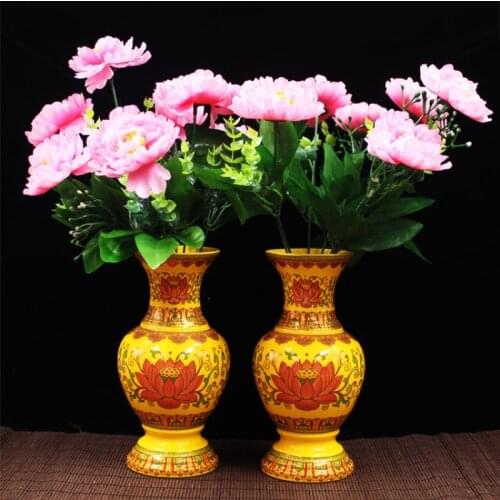 Buddha front Lutos Vase GLazed Yellow Red Flowers Vase Ceramic Flower Pot