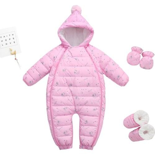 Winter Hooded Fur Baby Girl Romper Warm Down One Piece Newborn Boy Jumpsuit Cartoon Toddler Kids Onesies Coverall Clothes