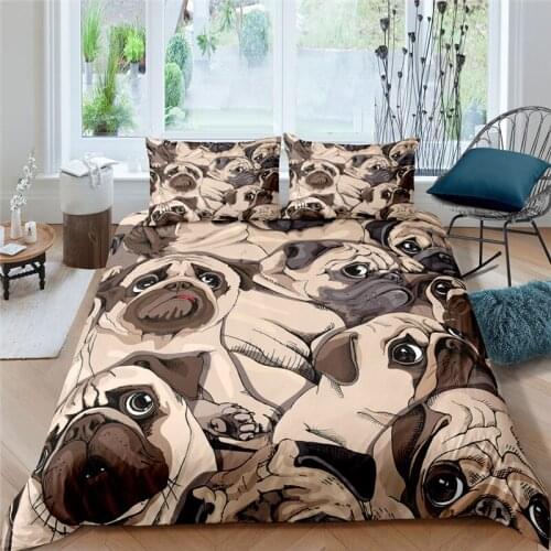 Bedding Set Luxury 3D Pug Dog Print 2/3Pcs Comfortable Kids Teens Duvet Cover Pillowcase Home Textile Single/Queen/King Size