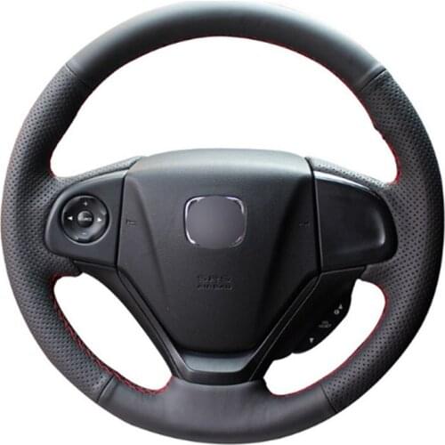 Top Leather Steering Wheel Hand-stitch on Wrap Cover For Honda CRV CR-V 2012-15