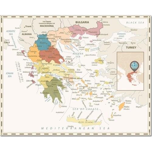 Colorful Greece Map Poster Size Wall Decoration Large Map of Greece 80x63cm Waterproof canvas map