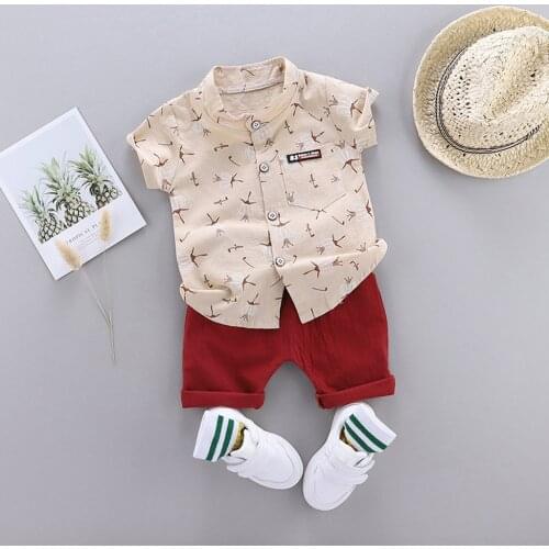 Summer Toddler Baby Boy Summer Clothes Set Print Gentleman Shirt Shorts Toddler Boy Clothes 1-4 Years Kids Clothes Boy New Born