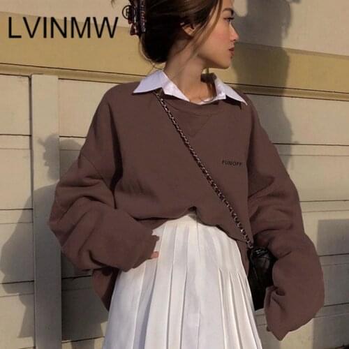 LVINMW Hoodie Letter Printed Loose Streetwear O Neck Pullovers Casual Fashion Simple Long Sleeve Top Patchwork Basic Autumn