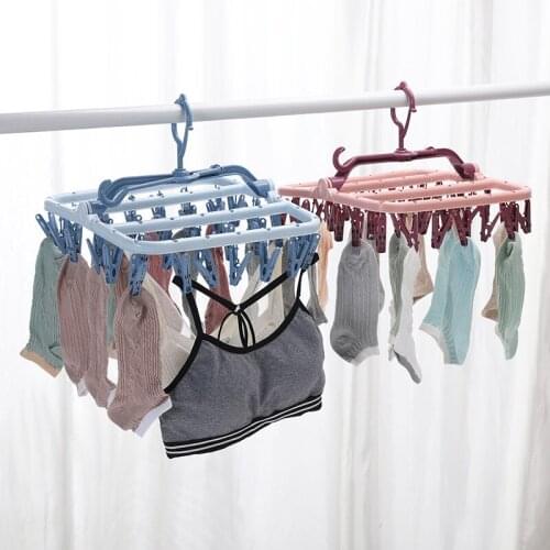 Multifunction Multi-Clip Hanger Foldable Portable Rotating Plastic Household Child Airing Socks Clothes Rack Dormitory Hange