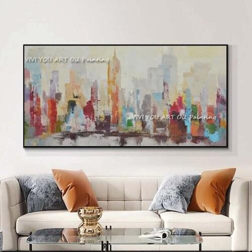The Fashion Color City View Handmade Modern Abstract Thick Oil Painting On Canvas Corridor Palette Wall Art for Home Decoration