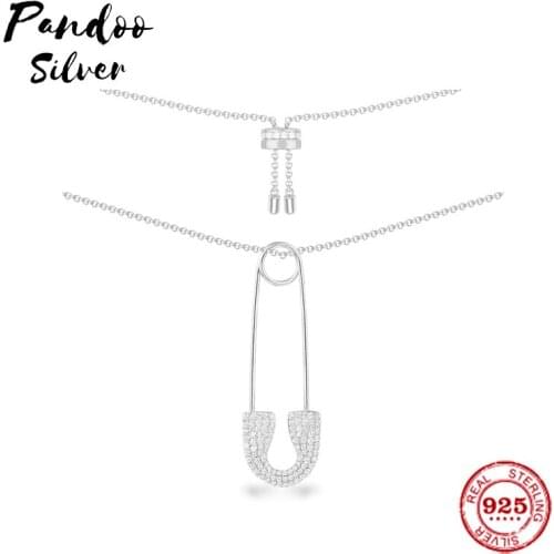 Fashion Charm Sterling Silver Copy 1:1 Copy,Adjustable Silver Safety Pin Pendant Necklace Women 2021 Jewelry Gift With Logo