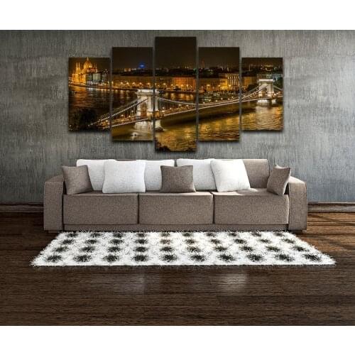 Modular Vintage Night View Pictures 5 Panel Hungary City Home Decor Paintings On Canvas Bridge Wall Art For Living Room HD Print