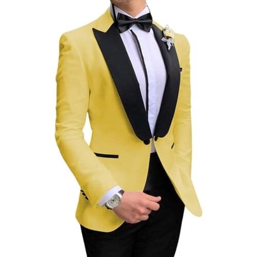 2020 Mens 2 Pieces Yellow Suits for Men Custom Made Terno Slim Fit Groom Tuxedos Wedding Men Suit Masculino (Jacket+Pant+bow)
