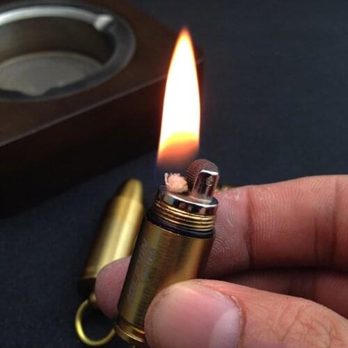 Outdoor Mini Bullet Lighters Flame Kerosene Oil Lighter Keychain Refillable Gasoline Cigar Lighters Men Gadget