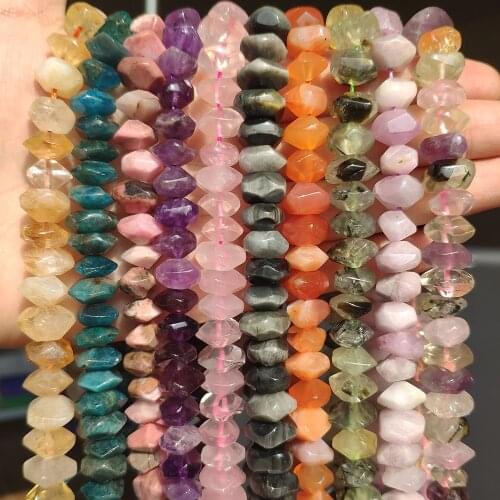 Natural Rondelle Spacer Stone Beads 6x11mm Pink Opal Lapis Lazuli Tiger Eye Quartzs Beads for Jewelry Making DIY Bracelet 7.5