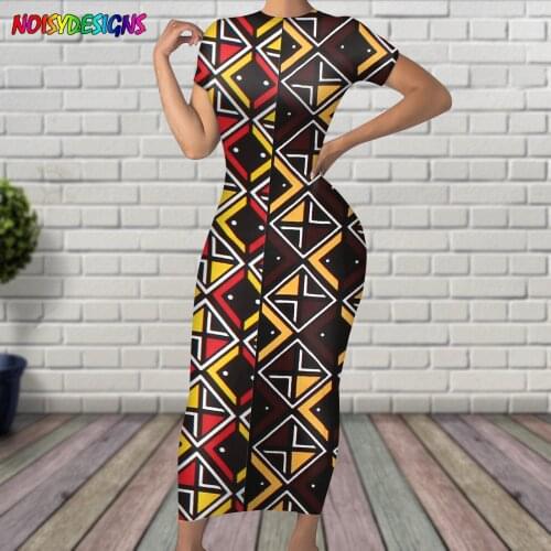 NOISYDESIGNS Casual Women Summer Dress O Neck Short Sleeve Woman Dress African Tribal Print Retro Loose Long Dresses for Women