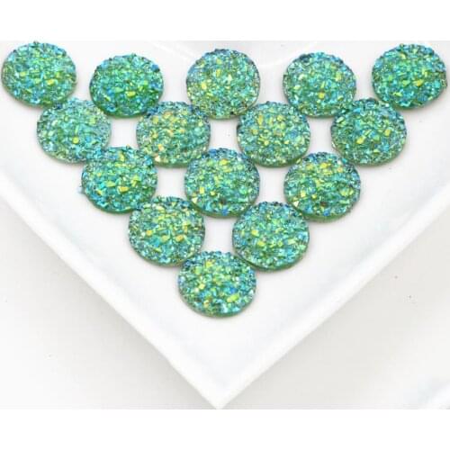 New Fashion 40pcs 12mm Green AB Color Flat Back Resin Flower Cabochons Cameo G6-12