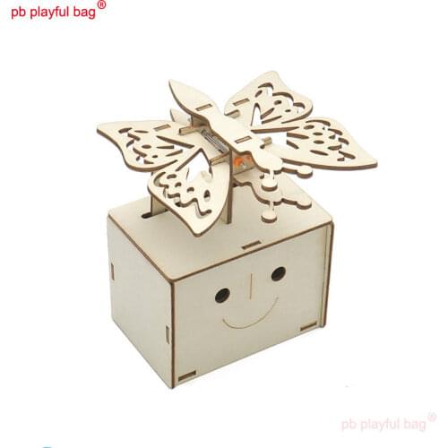 PB Playful Bag Wooden creative DIY butterfly flying gear mechanical assembly building block Steam Education Childrens toy UG102