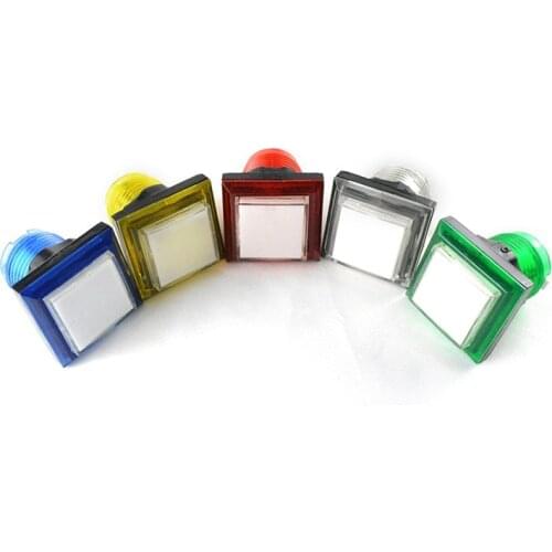 Transparent Arcade Square Push Button Illumilated 12V LED Lamp Built-in Microswitch 33*33mm Green/Red/Yellow/Blue/White Optional